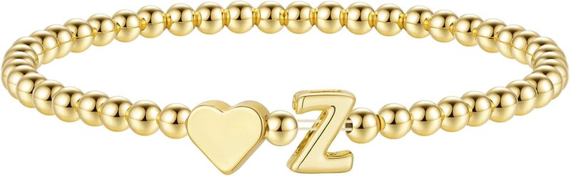 M MOOHAM Heart Initial Bracelet for Women - Valentines Day Gifts for Kids Girls, Dainty 14K Gold Plated Beaded Bracelets for Women Teen Girls Trendy Letter A-Z Personalized Heart Jewelry Gifts - Image 1
